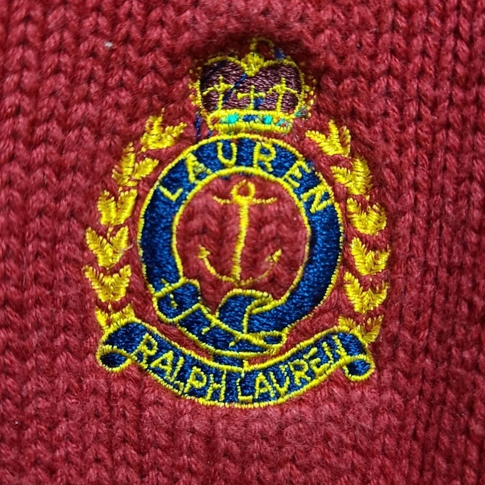 Lauren Ralph‎ Lauren Cotton Long Sleeve Crest Red Sweater Mens Large VTG EUC